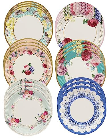 Talking Tables Paquete de 24 platos de papel floral vintage para té de la tarde, realmente deliciosos, para fiestas de cumpleaños, baby shower, boda y aniversario, vajilla desechable, 23 cm