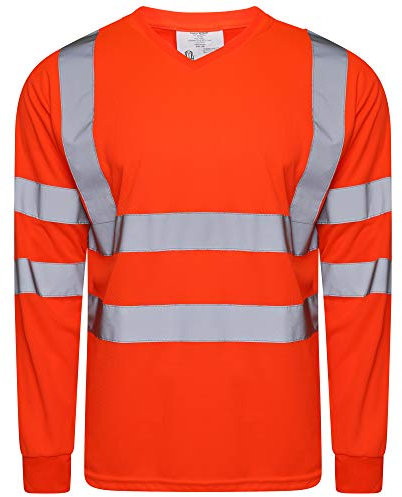 Inspire Me Hi Vis Crew Neck Two Tone T Shirt Safety Security Full Sleeve High Visibility Workwear Jumper Reflective Tape Band Safety Sweat Shirt Work Top for Men and Women (Medium, Orange)