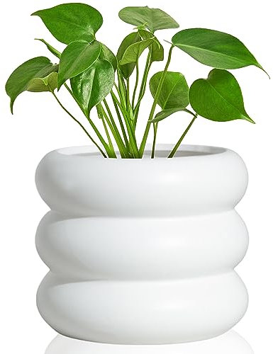 Pot de Fleurs Moderne en céramique Blanche de 16,5 cm avec Trous de Drainage, adapté pour Les Plantes d'intérieur, Joli Pot de Fleurs Unique pour la Maison et Le Bureau