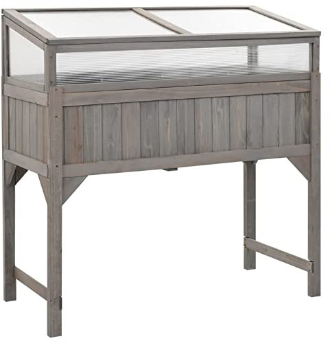 Homgoday Aiuola Rialzata con Copertura Serra 110x54x120cm Abete Massello, Serra da Giardino, Serra Orto, Serra da Balcone, Serra per Orto, Serra per Piante
