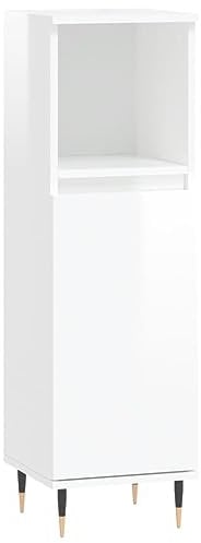 vidaXL Bathroom Cabinet in High Gloss White Finish - Free-Standing Storage Unit with 2 Doors and Open Shelves - Modern Bathroom Furniture