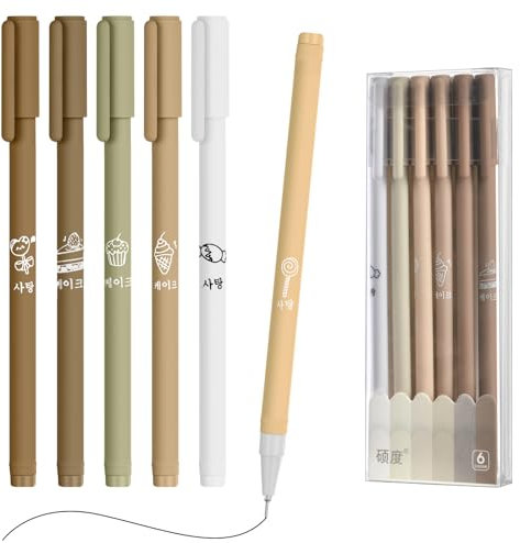 OFFCUP Gelstifte, 6 Stück Gelschreiber Schwarz 0.5mm, schnell trocknende Tintenstifte Tinte gel Stifte Set Asthetische Stifte Gel Ink Kugelschreiber Premium-Tintenroller für Studenten(F)
