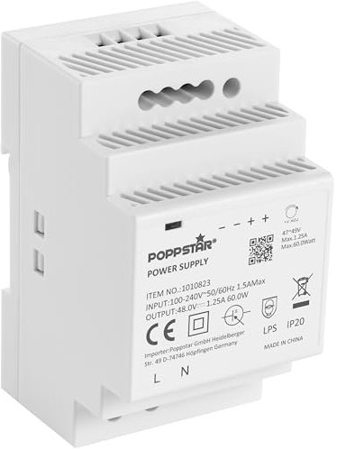 Poppstar Hutschienen-Netzteil P-60-48- 48V 60W (Input 100-240 V AC 50/60 Hz, Output 48 V DC 1,25 A 60 W)