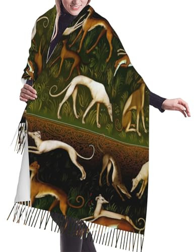 GRatka Schal, Windhunde, Unisex-Schal mit Fransen, groß, warm, weich, Kaschmir-Gefühl, Tücher, 196 x 68 cm