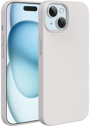 dasfork Flüssig Silikon Hülle für iPhone 15 Stoßfest Handyhülle, 3-Schicht-Struktur FallSchutz Silikon Case mit Kratzfestes Weiches Mikrofaser Futter, Schutzhülle kompatibel mit iPhone 15 - Steingrau