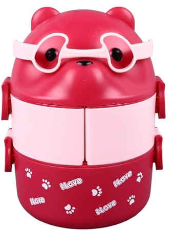 Wifehelper Fiambrera Bento Portátil, Contenedores de 2 Capas para la Escuela, el Trabajo, Acampar, Forma de Oso, Excelente Aislamiento Térmico, Multiusos (PINK)