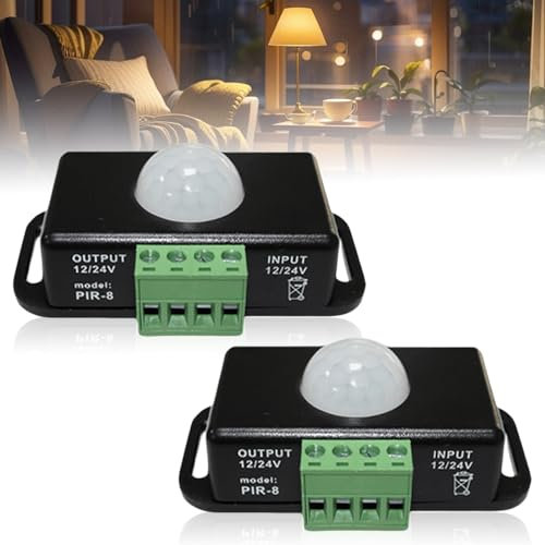 Lot de 2 détecteurs de mouvement LED - DC 12 V 24 V - Noir - Mini capteur de mouvement infrarouge PIR - Interrupteur automatique sans fil - Pour bandes LED