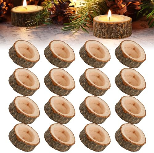 ZEFAN Wooden Tealight Candle Holder Set, 16Pcs Tea Light Holders, 2.5 x 6cm Wooden Candle Holder, Wood Votive Tealight Holder for Weddings, Home Decor, Birthdays, Christmas Parties