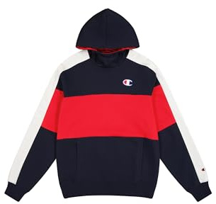 Champion Legacy Retro Sport (220317) - Soft Compact Poly Fleece Color Block Sweatshirt mit Kapuze, Mehrfarbig Marineblau/Vermigion (NNY/CRD/Wht), L Herren FW24, Marineblau/Vermigion (NNY/CRD/Wht), L