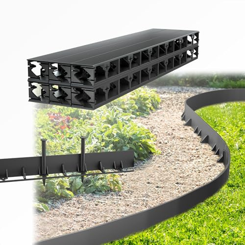 UISEBRT Flexible Rasenkante 12m Beeteinfassung mit 50 Erdanker Rasenkante Kunststoff Höhe 5,8cm, Schwarz