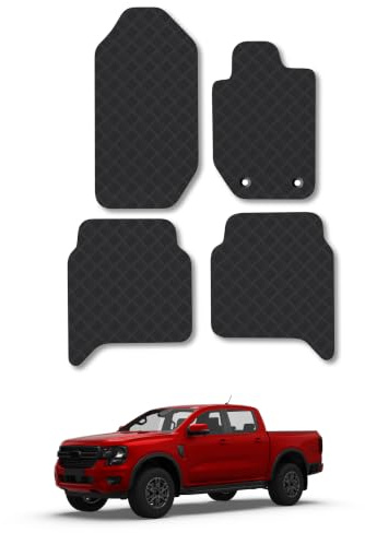 Compatible with Ford Ranger (2011-2022) 3mm Rubber Car Mats | Tailored Fit Durable Floor Mats Full Coverage Protection Waterproof Accessories Easy Clean Anti Slip Made in the UK