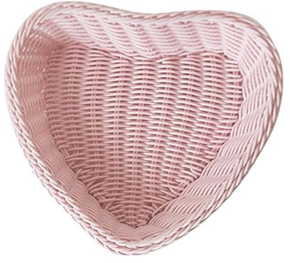 Folpus Obstkorb aus Rattanimitat, handgewebter Korb, origineller Aufbewahrungskorb in Herzform, Snackkorb für Hotel, Hochzeit, Party, Zuhause, ROSA