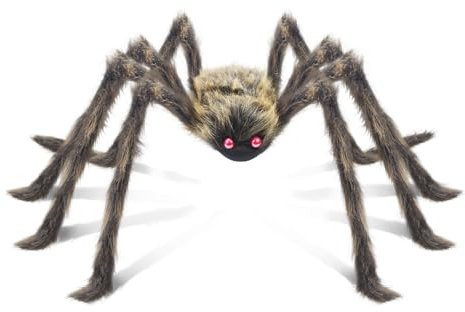 AMLOOPH Giant Outdoor Spiders - Brown Scary Halloween Spider Decor Props for Web, Tree, Party Decorations