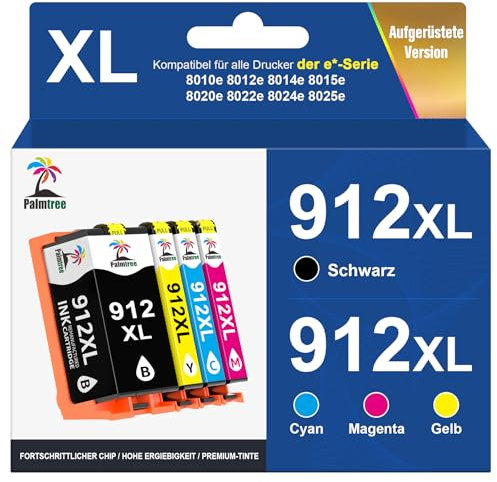 Palmtree Wiederaufbereitete 912 XL 912XL Multipack für HP 912 Druckerpatronen für HP Officejet Pro 8022e Patronen 8024e 8025e 8020 8022 8023 8024 8025 8020e HP OfficeJet 8012e 8014e 8015e 8010 8010e