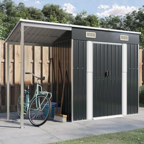 Iiaky Gartenhaus mit Schleppdach Anthrazit 277x110,5x181 cm Stahl GartenhüTte Blech Garagenzelt Schuppen Garten