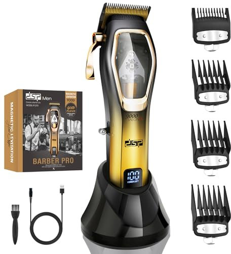 DSP Pro Barber Haarschneider Set: Cordless Magnetic 9000 RPM, Constant Speed Control für glatte Schneiden. Keramikklingen, 2500mAh Akku, Geräuscharm & Hitze - Ideal für die Herrenpflege & Fades (Gold)