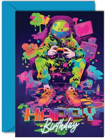 Giftzie Geburtstagskarten für Damen und Herren, Videospieler-Spiel, Happy Birthday Karte für Sohn, Tochter, Bruder, Schwester, Onkel, Tante, Freund, 12,7 x 17,8 cm