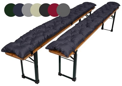 TexDeko® Garden 2er-Pack Bierbankauflagen für Bierzeltgarnitur gesteppt UV-beständig wasserabweisend 170x23cm gepolstert gemütliches Sitzkissen für Bierbank Festzeltgarnitur (Anthrazit)