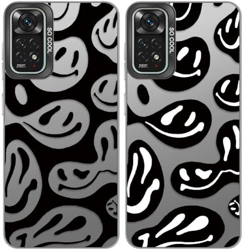Tedyhulle 2 Stück Handyhülle für Xiaomi Redmi Note 11 4G/ Note 11S 4G, Lustiges Lächeln Gesicht Muster, hartem PC-Fall, Stoßfeste Kratzfeste schützende Handyhülle, Schwarzes Titan