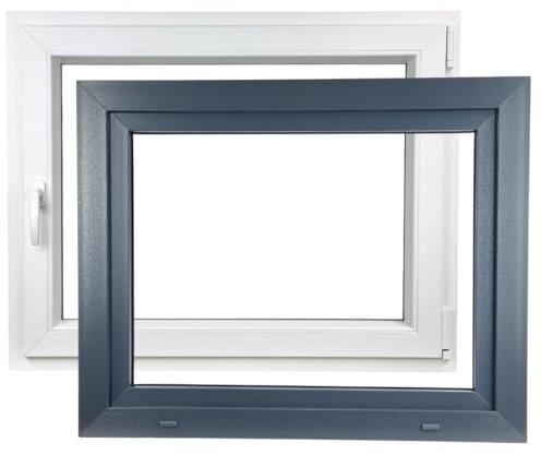 ALUCON Kellerfenster 1000x500 mm – Fenster 100x50 cm – Kunststofffenster Innen Weiß/Außen Anthrazit – Flügelfenster DIN Rechts