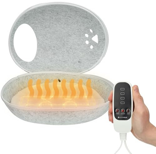 Silvergear® Katzenbett mit Heizung | Heizdecke für Katzen | Katzenklo mit Heizkissen | Katzenhöhle | Katzenspielzeug | 9 Heizmodi | Incl. Funktion Zeitmessung | Grau