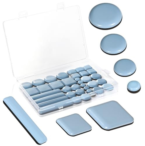 Set di 36 feltrini in teflon, autoadesivi, per mobili, rotondi, 13 mm, 22 mm, 25 mm, 30 mm, quadrati, piccoli 20 mm, 30 mm, feltrini in teflon, rettangolari, 16 x 75 mm, in PTFE per mobili