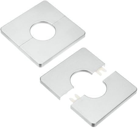 M METERXITY 2-Pack Wall Split Flange, for 1.3 Inch/32mm OD Pipe ABS Escutcheon Plate Square Self-Adhesive Plumbing Cover Plates for Water Pipe/Faucet [Silver Tone]
