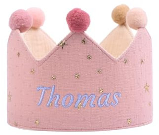 LoLaTide Geburtstagskrone personalisiert mit Namen, Jungen und Mädchen Geburtstagskronen mit 0-9 Zahlenknöpfen, Wiederverwendbare Partydekorationen (Rosa)