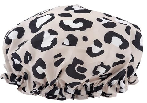 SMUG Shower Cap - Waterproof Shower Cap with Elastic Lining - Three Prints Available - Showers, Cooking, Spa Salon, Sleeping, Makeup - Shower Caps For Women UK Long Hair Short Hair - Grey Leopard