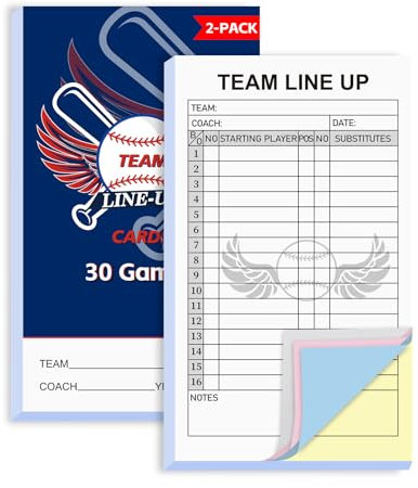 60 Baseball Line-up Karten mit 4-teiligen, selbstdurchschreibenden Kopien, 11,4 x 20,8 cm, 17 Spieler-Rosterblätter für Spiele, Softball-Line-Up-Coaching-Zubehör für Trainer und Schiedsrichter