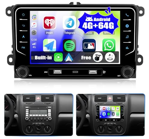 SIXTOP 4G + 64G Android Radio de Coche para VW Golf 5 Golf 6 Skoda Polo Passat Tiguan Touran 8 Pulgadas Pantalla táctil con Carplay Android Auto GPS WiFi EQ Bluetooth FM/RDS Cámara de Marcha Atrás