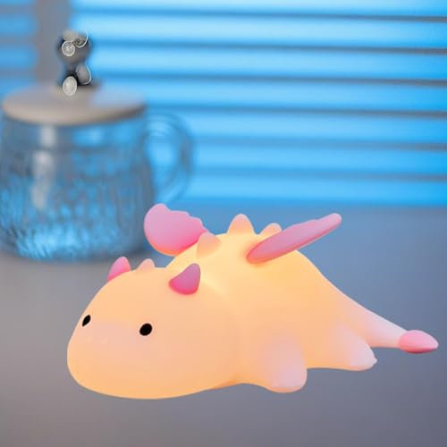 Milch-Drache Nachtlicht Kinder Nachtlampe-Dimmbar Silikon Baby Nachtlicht mit Magnetfunktion, USB Akku Move Animals Lampe für Kinderzimmer Mädchen, Touch Lampe Nachttisch Geschenke für Kinder (Rosa)
