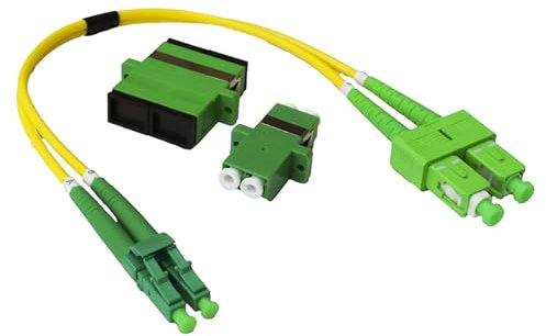Conectra® - Glasfaserkabel Set mit passenden Adaptern | LC/APC auf SC/APC | Farbe Gelb | OS2 | Singlemode | Duplex | ideal für FTTH Heimnetzwerke (Länge 25 cm)