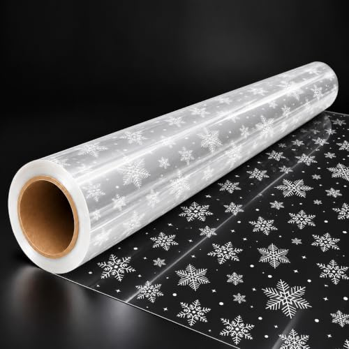 Snowflake Christmas Cellophane Wrap Roll 88cm x 30m, 3Mil Clear Gift Wrapping Film for Hampers, Baskets, Bouquets, Winter Holiday Packaging (35 fold into 17.5)