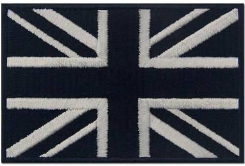 EmbTao Tactical British Union Jack Flag Patch Embroidered Applique UK Great Britain Iron On Sew On Emblem - White & Black
