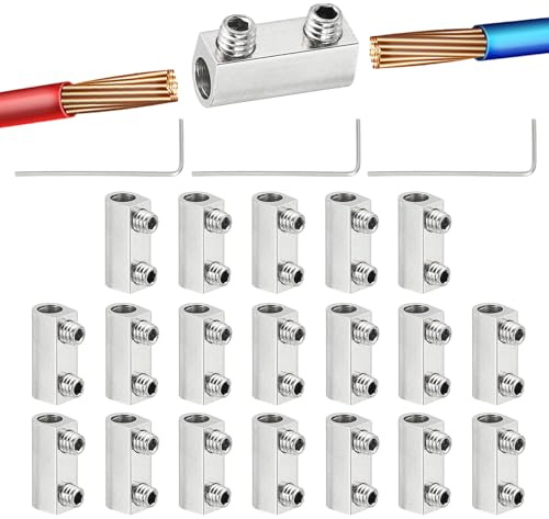 PATIKIL Steel Wire Rope Cable Clamp 20 Pack M2.5 2.7mm Line Hole | Wire Rope Clips with End Screw Stopper and Wrench,Silver Tone