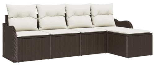 vidaXL 5-teiliges Outdoor-Sofa-Set mit Kissen in Braun aus Poly-Rattan für Balkon, Garten oder Terrasse. Modernes, anpassbares Lounge-Möbel.