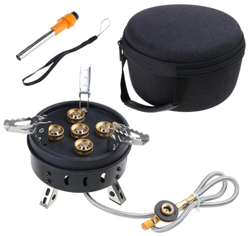 GMBYLBY Camping Gasherd Kocher Faltbare 11000 W Gasbrenner Mit Piezozündungen Mit Tragetasche Für Picknick