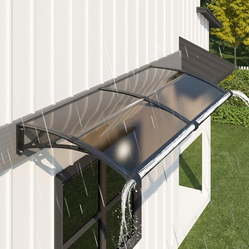 GUANSU-CN Auvent de Porte d'entrée 100x150 cm, Marquise Extérieure en Polycarbonate Anti-UV, Anti-Pluie & Anti-Neige, Abri pour Terrasse & Véranda