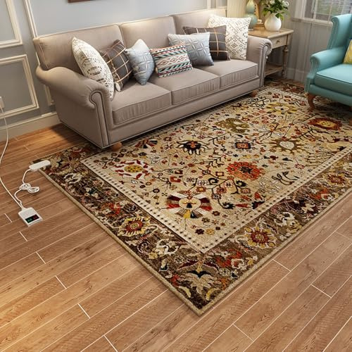 Tapis de sol chauffant, tapis chauffant électrique, système de chauffage au sol, peut régler la température à une heure fixe, adapté au salon, à la terrasse, au yoga(A,160CM*240CM)