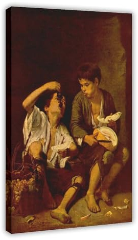 Bartolome Esteban Murillo berühmte Drucke Zwei Jungen essen eine Melone und Trauben Kunst Wanddekoration Poster Familie Bar Restaurant Garage Café Kunst Schild Geschenk