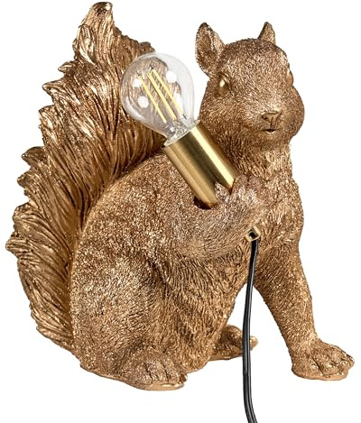 Beliani Tischlampe Kunstharz gold Glühbirnen-Optik 1-flammig Tiermotiv Eichhörnchen Pinoli