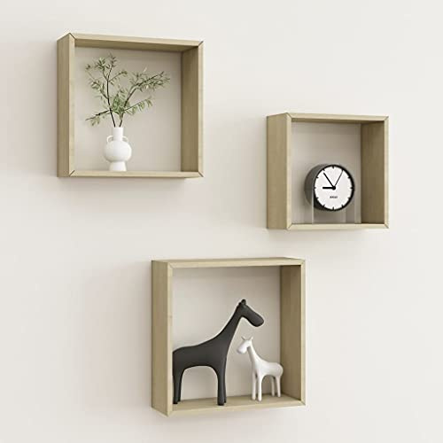 HETFTJN Wandregal Würfel Set 3 Stück Sonoma Eiche MDF Schwebendes Regal Modernes Design 30x30x10 cm Stabil & Langlebig für Wohnzimmer Büro und Flur