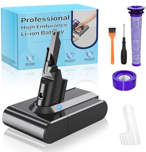 [7500mAh] Batterie pour Dyson V7 SV11 Motorhead Animal Mattress Fluffy Trigger Car+Boat Absolute Aspirateur, QUZMOIIS V7 Batterie de Remplacement Haute Capacité avec 2 Pré-Filtre et 1 Tournevis