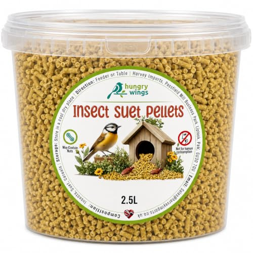 Hungry Wings Premium Suet Pellets Wild Bird Food – 2.5L Tub – High Energy Berry, Insect, Mealworm & Mixed Flavours (2.5L Tub, Insect)
