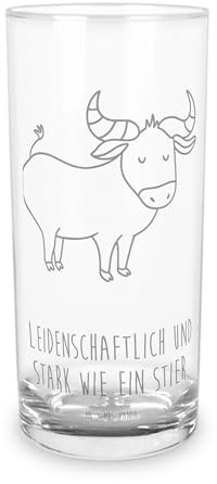 Mr. & Mrs. Panda Wasserglas Sternzeichen Stier 200 ml - Geschenk, Trinkglas, Longdrinkglas, Geburtstag Mai, Cocktailglas, Rind, Glas, Ochse, Tumbler