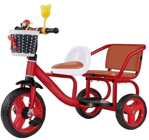 LSQXSS Kinderwagen für 2- bis 5-Jährige, Doppelsitz-Dreiräder für Zwillinge, leichte Schaumstoffräder, Frontkorb, Dreiräder mit Pedalen