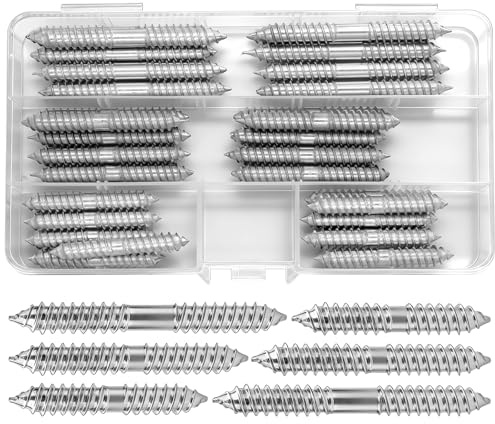 RUNYU 30 Stück Doppelseitige Schrauben M8 × 50/60/70 mm, Verzinkte Doppelendschraube Dübelschraube, Doppelseitige Schraube, Doppelgewindeschrauben Holzbearbeitung Möbelverbinder