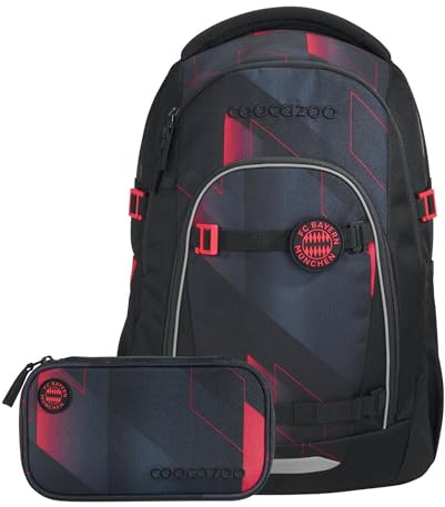 coocazoo Mate Schulrucksack „Stern des Südens”, schwarz-rot, 2-teilig, ergonomischer & anpassbarer Tornister, höhen- & größenverstellbar, mit Brustgurt & Hüftgurt, ab der 3. Klasse