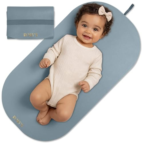 Wickelunterlage für unterwegs Baby Wickelmatte wasserdicht & abwaschbar faltbare Reise Wickelauflage aus veganem Leder Wickeltischauflage kompakt für Wickeltasche hygienisch Neugeborene (Blau)